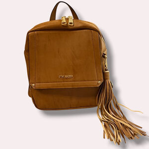 Steve Madden Mini Backpack Cognac Brown Tassel Faux Leather Gold Hardware Small